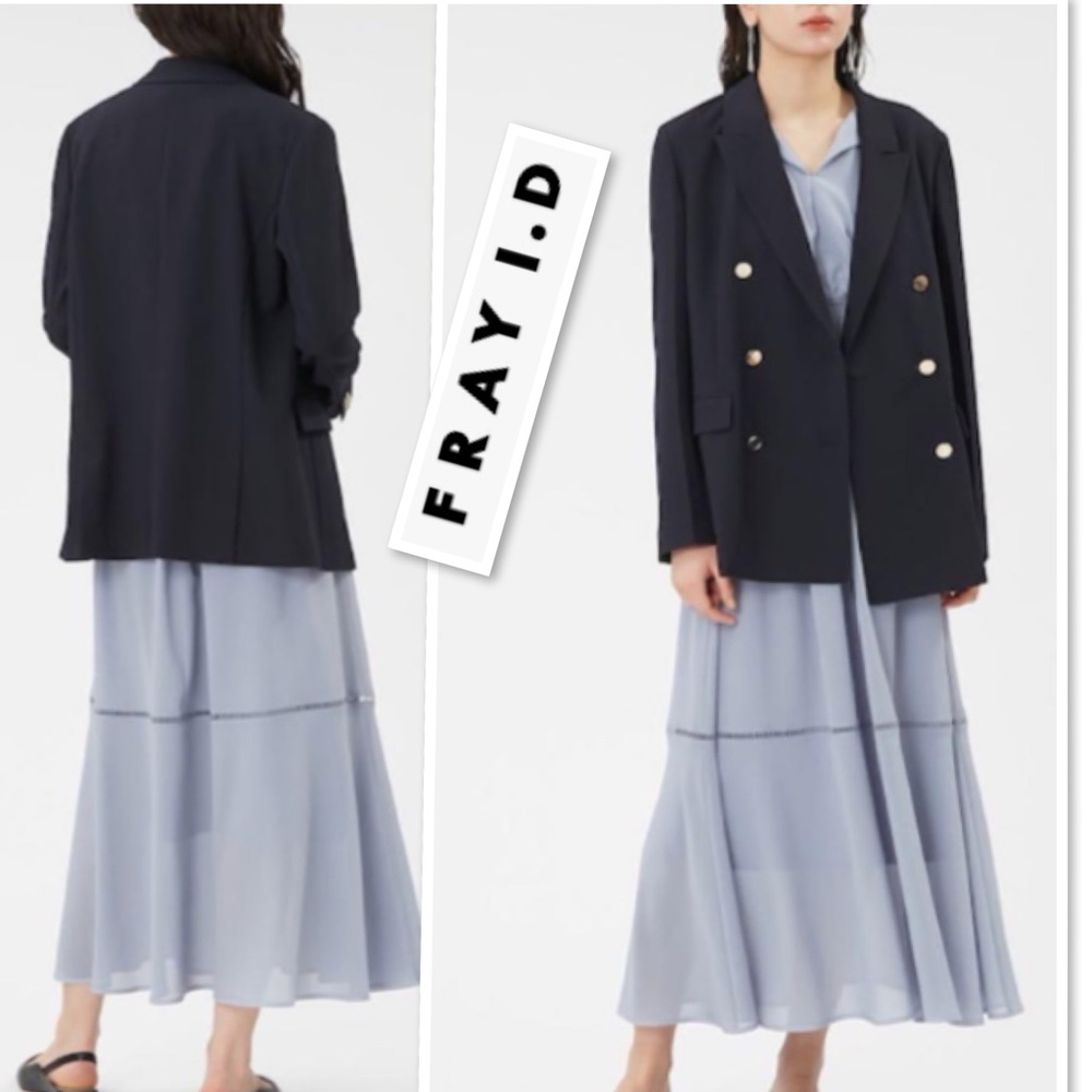 FRAY I.D Japan SNIDEL Double Breasted Tailored Blazer Gold Tone Buttons In NVY 0